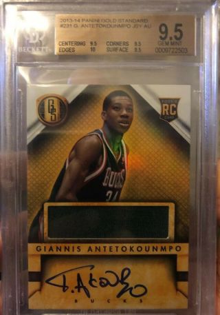 Giannis Antetokounmpo 2013 - 14 Gold Standard RC Patch Auto BGS 9.  5 Rare True Gem 5