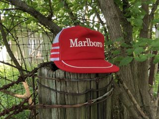 Vtg Marlboro Racing Team 3 Side Stripes Trucker Hat Made In Usa