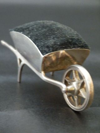 Rare Novelty Solid Silver Antique Wheelbarrow Pin Cushion,  Birmingham 1908,