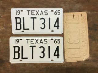 Vintage 1965 Texas Tx.  License Plate Set Never Mounted Old Stock