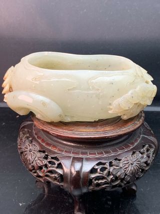 Rare Chinese Antique Carved Jade Brush Pot 18th Century