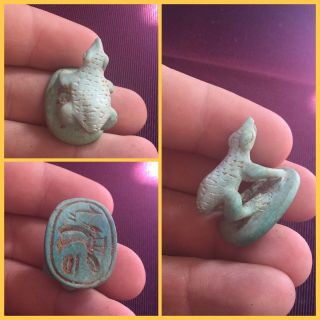 Rare Ancient Egyptian Blue Frog/animal Amulet,  300 Bc