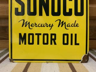 Vintage Porcelain Sunoco Oil Sign Mercury Made Sun Oil Company Gas Pump Plate 2