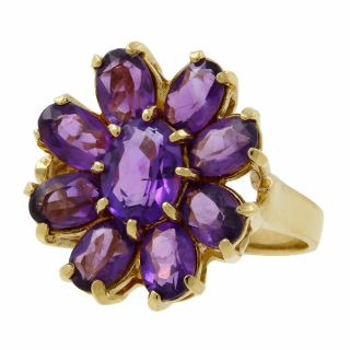 Ladies Estate 14k Yellow Gold Oval Purple Amethyst Gemstone Floral Flower Ring