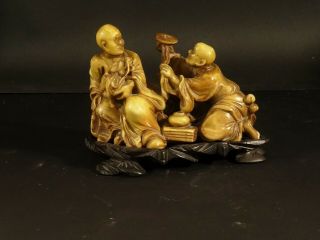 Old Chinese Carved Sichuan Soapstone Figural Group - Signed