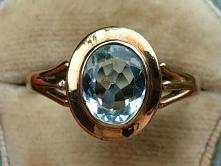 Vintage 9ct Yellow Gold Aquamarine Solitaire Ring Size U Or U.  S 10 Jewellery