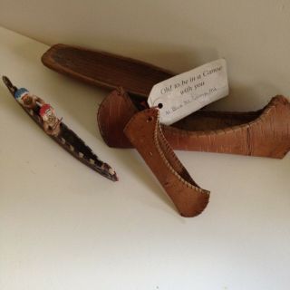 Vintage Toy Canoes 2 Are Wooden 2 Are Birchbark See Photos Please