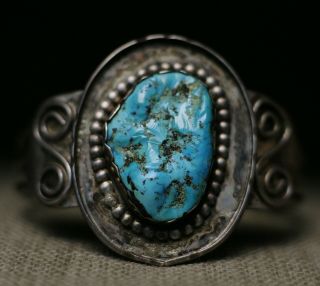 Vintage Native American Navajo Sterling Silver Turquoise Bracelet Large Size