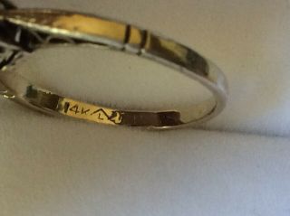 Antique Art Deco 14K White Gold.  20 Carat Diamond Engagement Ring Size 5 1/4 5