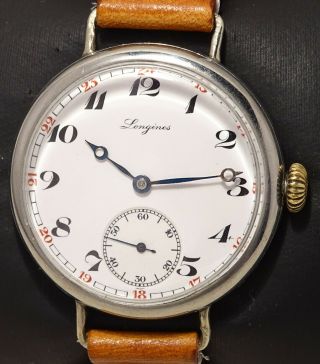V.  Rare Military Oversize 38,  5 Mm Vintage Longines Cal.  15.  94 With Enamel Dial