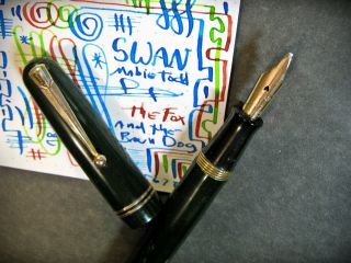 Swan Mabie Todd 3340 3 14k Gold Stub Nib W/ Flex Vtg Dark Green Fountain Pen