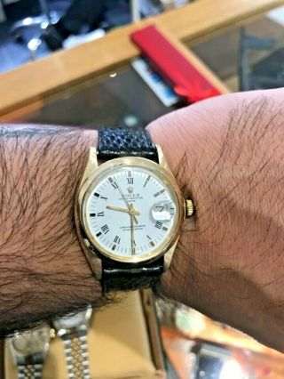 Rolex Date 18K Yellow Gold Rare White Roman Dial Vintage Mens Watch 1503 6