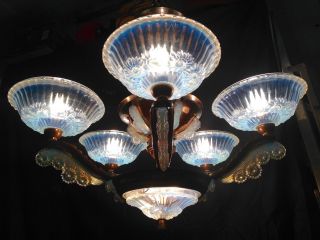 Very Rare 1930 French Art Deco Magnolia Chandelier Signed By Ezan