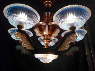 VERY RARE 1930 FRENCH ART DECO MAGNOLIA CHANDELIER SIGNED BY EZAN 2