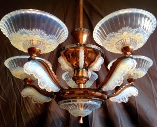 VERY RARE 1930 FRENCH ART DECO MAGNOLIA CHANDELIER SIGNED BY EZAN 3