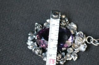 Hand Wrought Sterling Bouquet of a Dozen Roses Necklace,  Huge Amethyst,  Germany 9