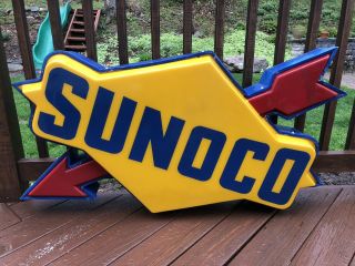 Large Sunoco Single - Sided Light - Up Vintage Service Station Sign With Arrow Logo