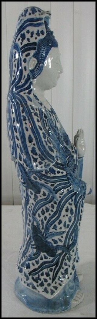 Chinese? Japanese? Large Porcelain Blue & White Quanyin Kwan Yin Statue Figure 3