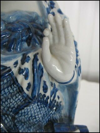 Chinese? Japanese? Large Porcelain Blue & White Quanyin Kwan Yin Statue Figure 4