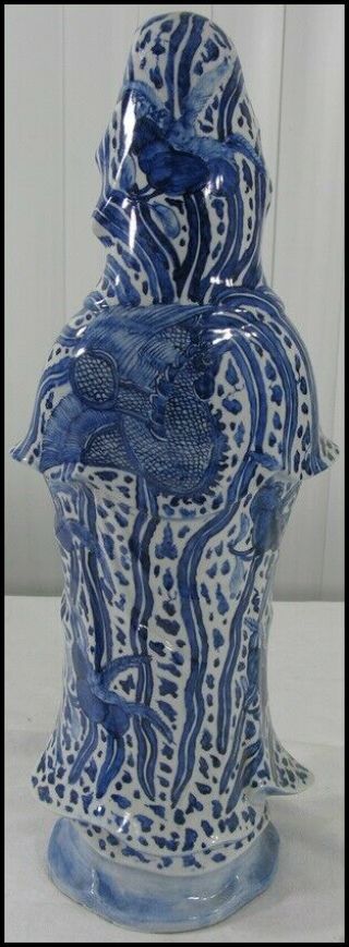Chinese? Japanese? Large Porcelain Blue & White Quanyin Kwan Yin Statue Figure 6