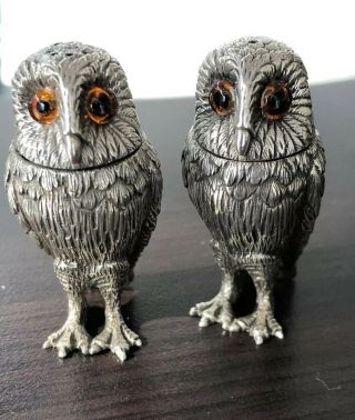 Lovely Solid Silver Owl Salt And Pepper Pots By Francis Howard