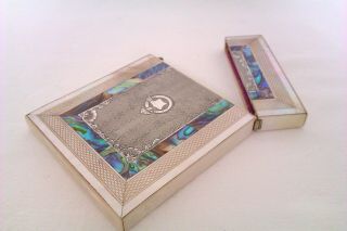 Extremely Rare Solid Silver Mother Of Pearl & Abalone Victorian Card Case c1888 4