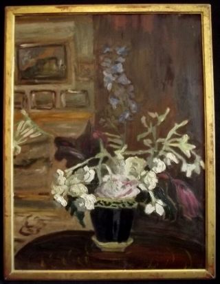 Large French Impressionist Antique Oil Painting 1923 Indistinctly Signed