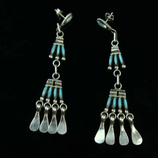 Turquoise Cluster Stud Earrings Vintage Pawn Native American Sterling Silver