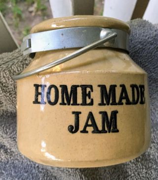 Vintage Pottery Home Made Jam Glazed Stoneware Crock Jar.  Neat