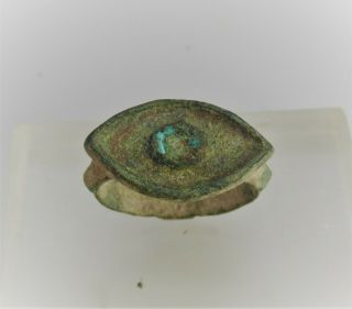 Scarce Circa 900 - 1000ad Viking Era Norse Bronze Ring With Evil Eye Motif