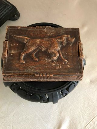 Vintage Tramp Art Box With Irish Setter Hunting Breed Dog