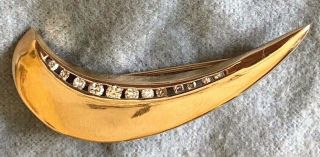 Vintage 14k Gold 5 Gram Swoosh Shaped Stuller Pin Set With 12 Diamonds.  25ct