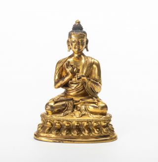19th Chinese Antique/vintage Gilt Bronze Figure Of Buddha