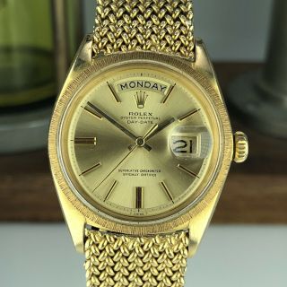 1967 Vintage Rare Rolex Day Date 1807 Solid 18k Yellow Gold W Unique Bracelet