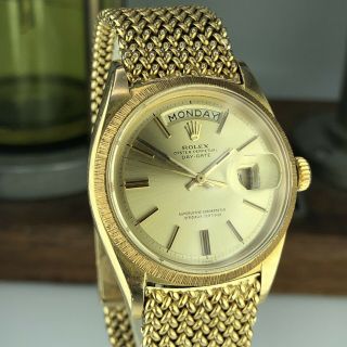 1967 Vintage Rare Rolex Day Date 1807 Solid 18k Yellow Gold W Unique Bracelet 3