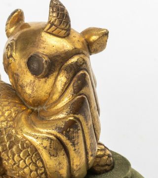 Chinese Antique/Vintage Bronze Paper Weight Of Mythical Beast On Textile Base 9