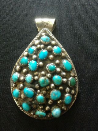Vintage Large Cluster Turquoise Sterling Silver & Turquoise Pendant