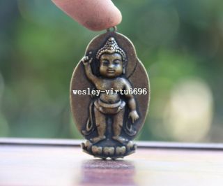 China Bronze Copper Boy Sakyamuni Buddha Tathagata Amitabha Amulet Pendant T103