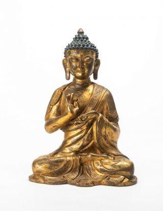 A Large Chinese Antique/vintage Gilt Bronze Figure Of Buddha