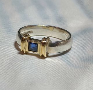Tiffany & Co Blue Sapphire Band Ring 18k Gold & Sterling Silver 925 750 Sz 6