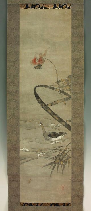 掛軸1967 Japanese Hanging Scroll : Ogata Korin " Bonfire And Cormorant " @b461