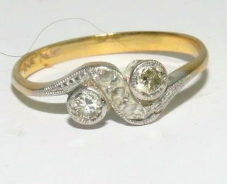 18ct Solid Gold & Platinum Art Deco Era Diamond Ring Size L.  1.  9gram