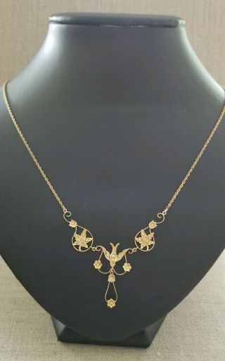 Antique Art Nouveau Filigree Pearl Pendant Necklace.  Pendant Acid 14k
