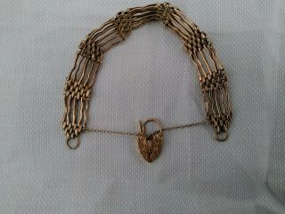 Victorian English 9k Rose Gold Heart Locket Key Charm Chain Bracelet