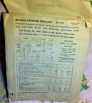 Vintage McCall Cute Girl ' s Sundress & Bonnet Sewing Pattern 819,  Uncut sz.  6 3
