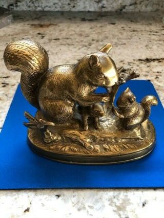 Vintage Solid Brass Squirrel Family circa 1960 ' s - patina 2