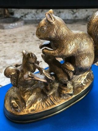 Vintage Solid Brass Squirrel Family circa 1960 ' s - patina 3