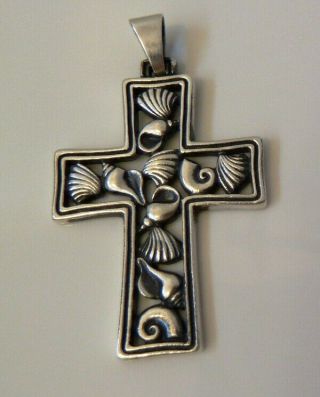 Vintage James Avery Retired Seashell Sterling Silver Cross Pendant