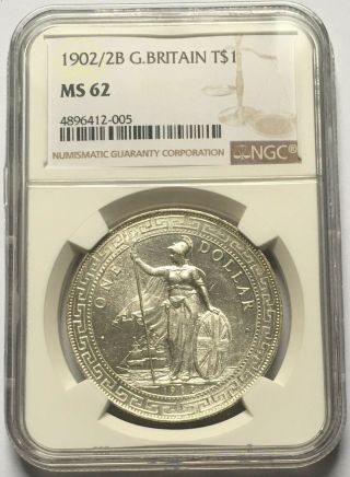 Rare Great Britain 1902/2b Trade Silver Coin Ngc Ms62