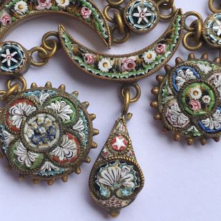 ROSES Antique Victorian Vintage Micro Mosaic FESTOON Necklace Italy Micro Mosaic 3
